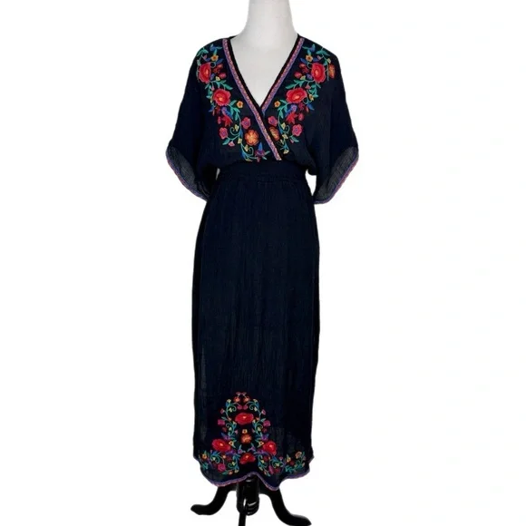 Umgee Black Embroidered Boho Midi Dress – Size M - Picture 3 of 7
